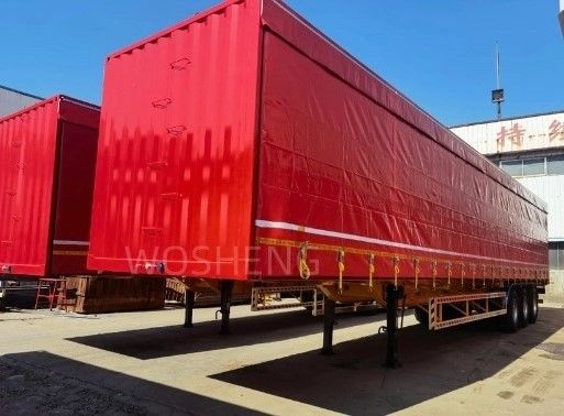 Φορτηγό 40-50ton 3 άξονες 40ft 45ft κόκκινη κουρτίνα πλευρική διαδρόμιο ημιφορτηγό με PVC σανίδα