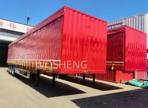 Φορτηγό 40-50ton 3 άξονες 40ft 45ft κόκκινη κουρτίνα πλευρική διαδρόμιο ημιφορτηγό με PVC σανίδα