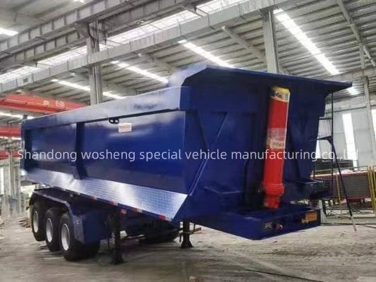 Q345B / T700 Χάλυβα κύρια δέσμη 3 άξονες Μπλε υδραυλικό πίσω απορρίπτονται ημιπρόσεκτη για Wosheng