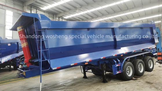 Q345B / T700 Χάλυβα κύρια δέσμη 3 άξονες Μπλε υδραυλικό πίσω απορρίπτονται ημιπρόσεκτη για Wosheng