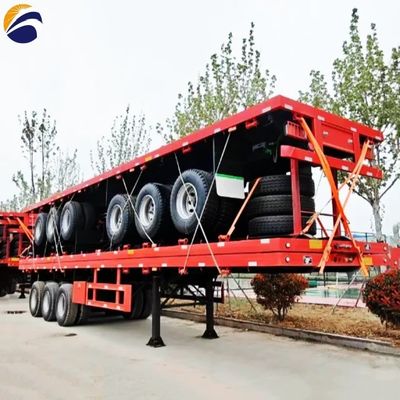 Wosheng Flat Bed Truck Trailer με 3.5 &quot;90mm King Pin και 28t βαρύ φορτίο προσγείωσης