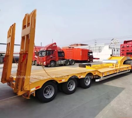 Wosheng 3 άξονες 12 τροχούς Κίτρινο χαμηλό κρεβάτι χαμηλό κρεβάτι Κωντέινερ Τάξι φορτωτή ημιαμοκίνητο