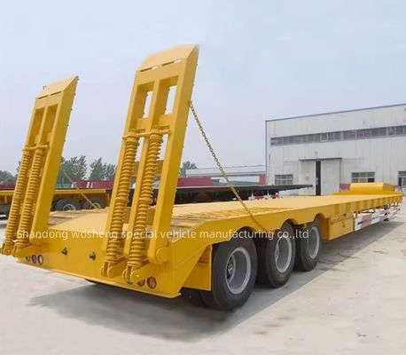 Wosheng 3 άξονες 12 τροχούς Κίτρινο χαμηλό κρεβάτι χαμηλό κρεβάτι Κωντέινερ Τάξι φορτωτή ημιαμοκίνητο