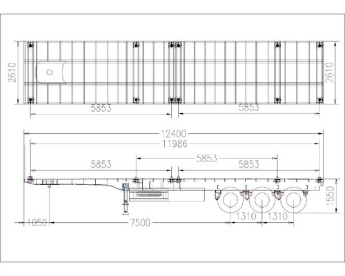 3 άξονες 60-80ton 20-45FT επίπεδα δεξαμενόπλοια ημιπροκατασκευή με και μέγιστο ωφέλιμο φορτίο 50000kg
