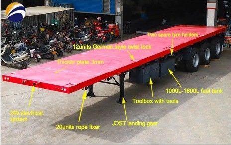40ft Flat Bed Container Flatbed Semi Trailer με 2&quot; ή 3,5&quot; King Pin και 3 ή 4 Άξονες
