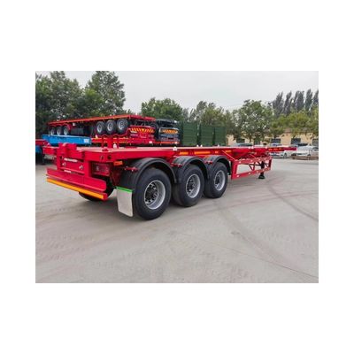 50T 3 Άξονα Συσκευαστή Σκελετό Semi Trailer με 9.0-20 * 12pcs 90 Rim σε κόκκινο και κίτρινο