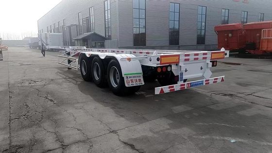 50T 3 Άξονα Συσκευαστή Σκελετό Semi Trailer με 9.0-20 * 12pcs 90 Rim σε κόκκινο και κίτρινο