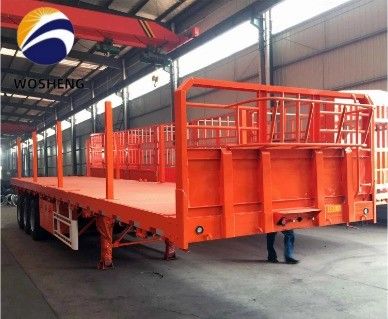 Q345b Κύρια δέσμη 3 άξονας οχήματος με επίπεδο κρεβάτι ημιπροκατασκευή κατάλληλη για κοντέινερ 20 40 ποδιών