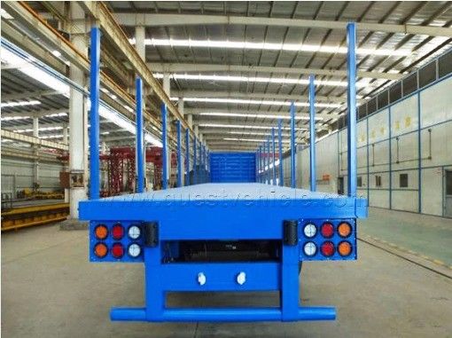 Q345b Κύρια δέσμη 3 άξονες 20ft 40ft Συσκευαστήρα Μεταφορά 60-100Tons επίπεδα κρεβάτια επίπεδα φορτηγά φορτηγά ημιπροκατασκευή
